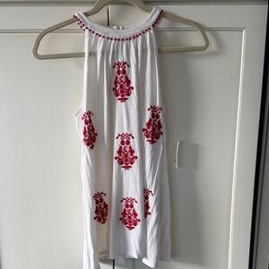 Loft Embroidered White and Red Women's Top.